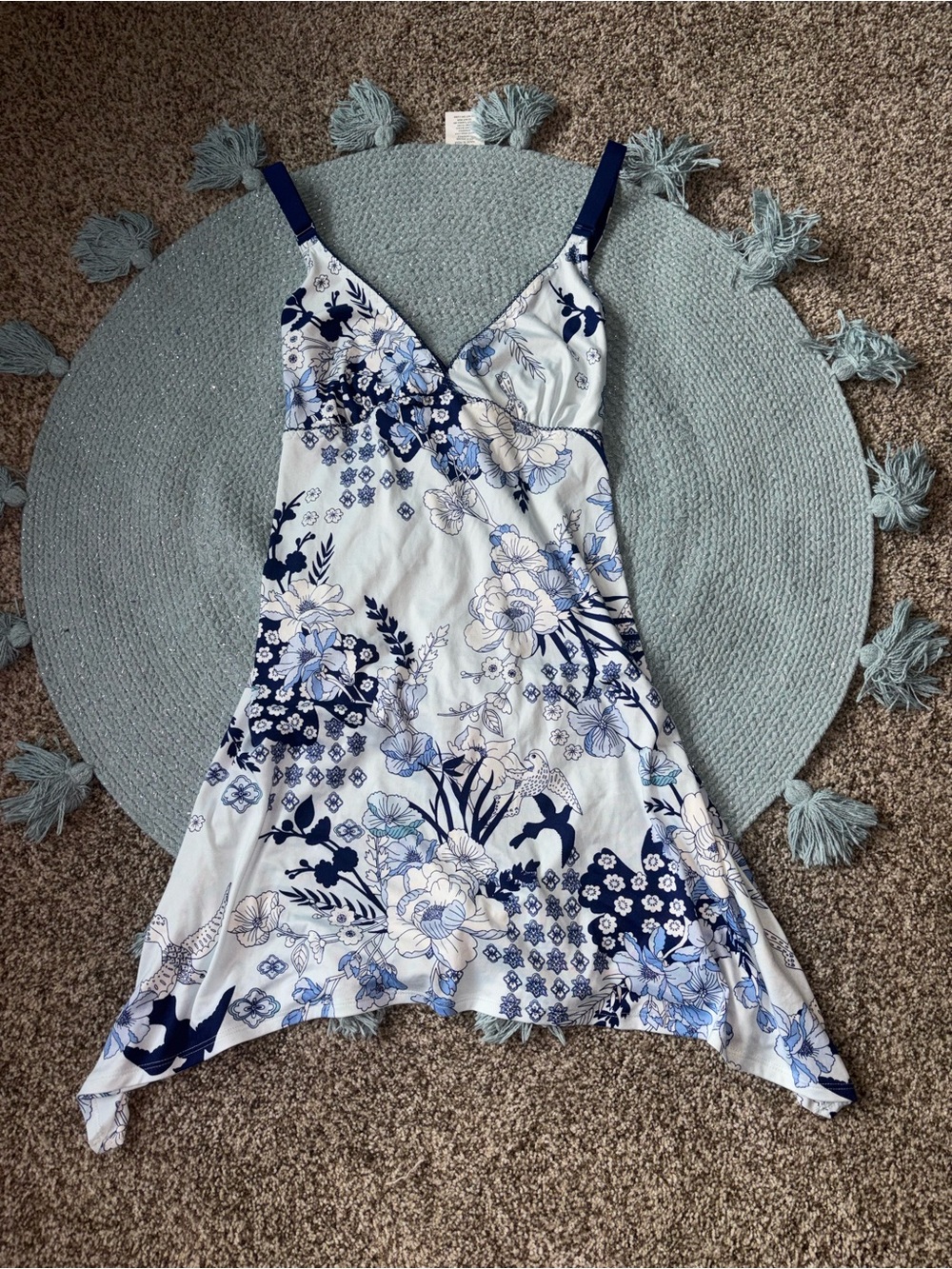 Apt. 9 White Dress with Navy Blue Floral Accents
